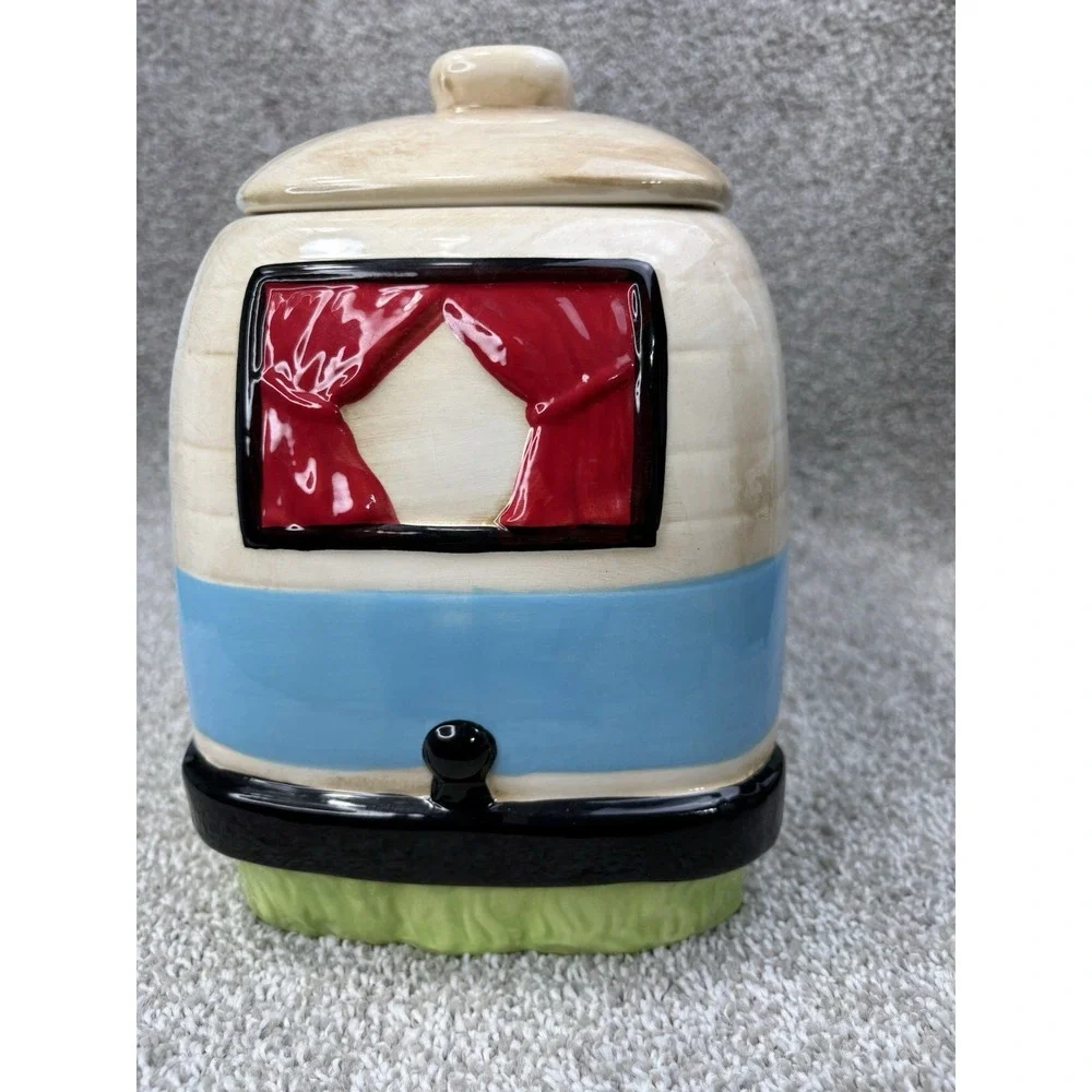Creative Co-op Happy Camper Cookie Jar Kellie Montana Ceramic Camper R V Kitchen